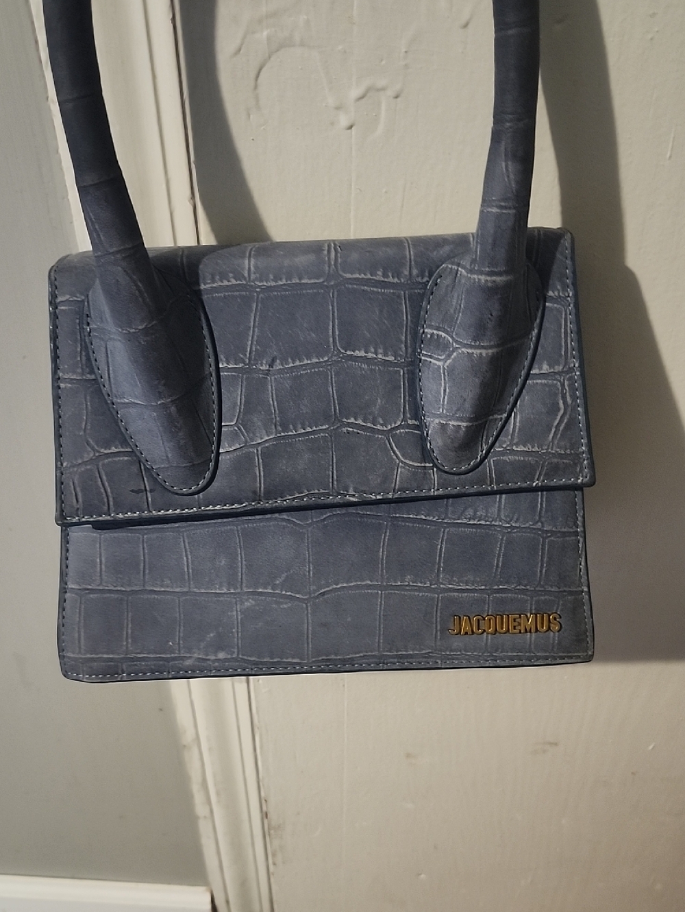 Jacquemus Blue Croc-Effect Shoulder Bag with Gold Logo